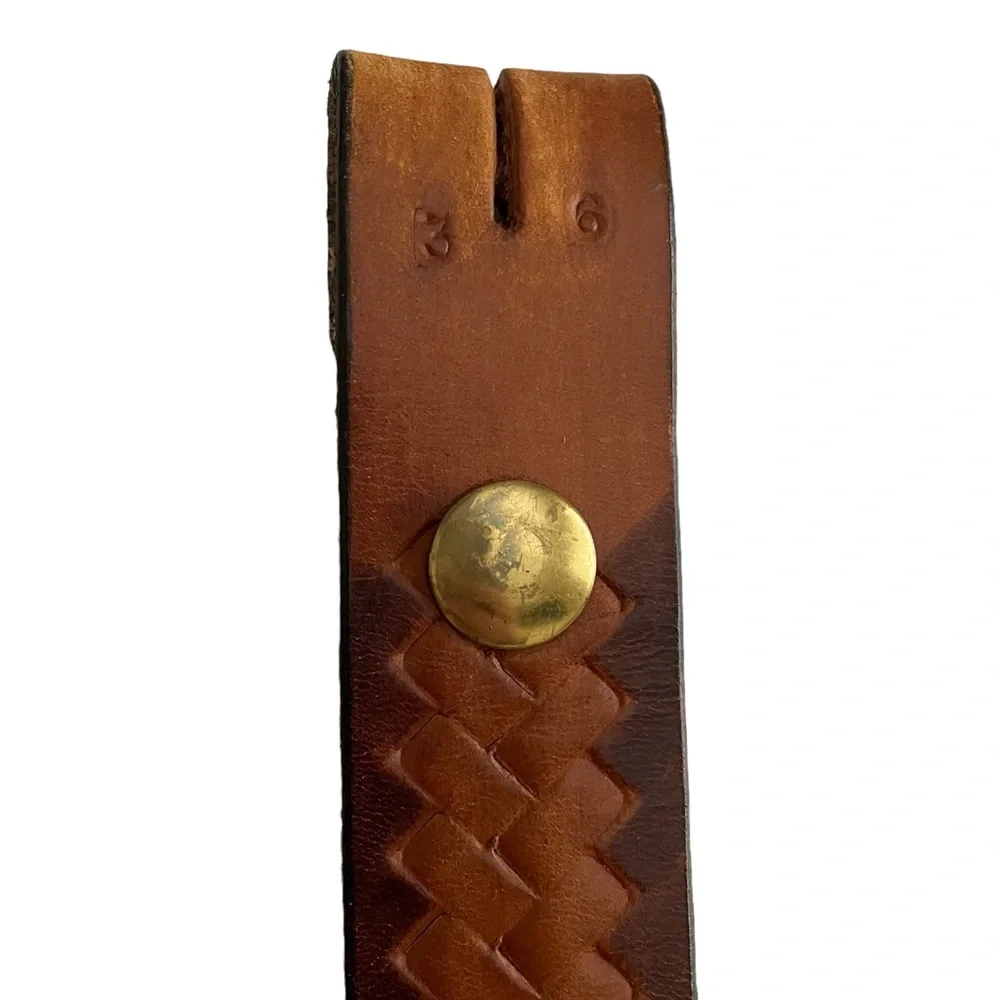 ❌ SOLD ❌ Leather Belt With Woven Braided Inset Brown Size 36 - Picture 3 of 6